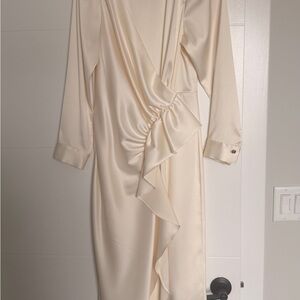 Sandro Cream Draped Ruffle Midi Dress